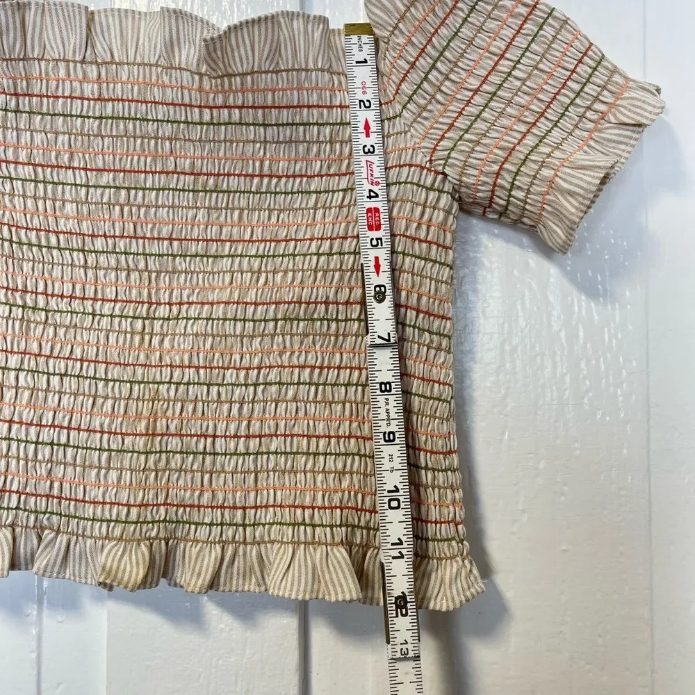 Storia 2 piece multi color tan smocked ruffled skirt and top size medium